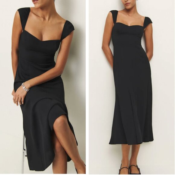 Classic Reformation Bryson Midi Dress - Black Causal Formal Cocktail Party
